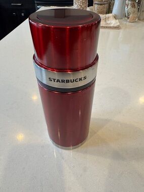 Starbucks Metallic Red Travel Thermos with Silver Band 17 oz 2008